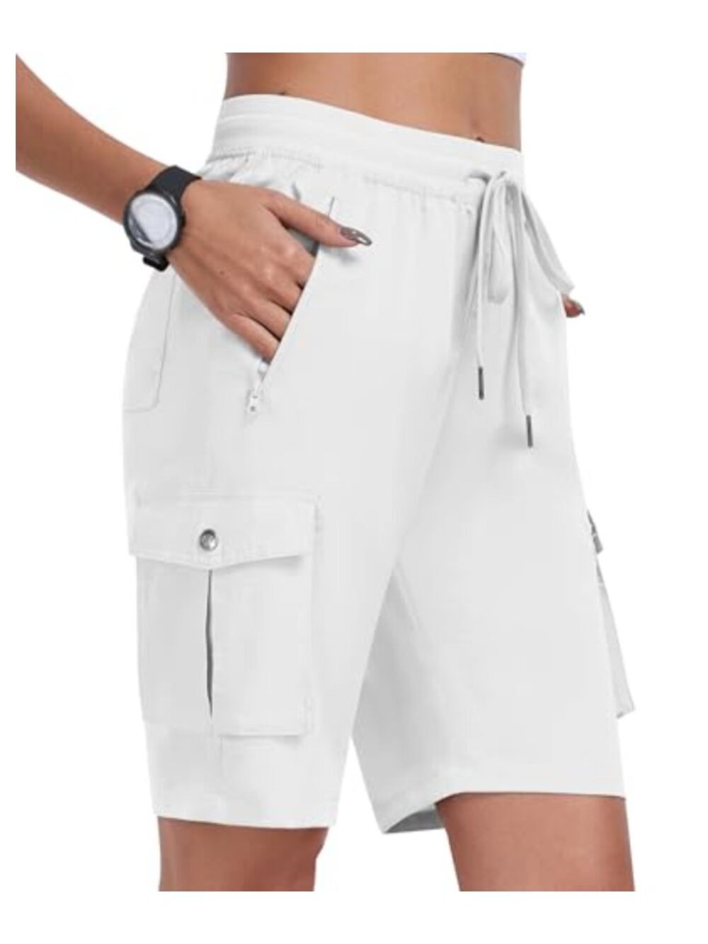 MoFiz Women's 10" Cargo Shorts with Zipper Pockets Athletic Golf Tennis